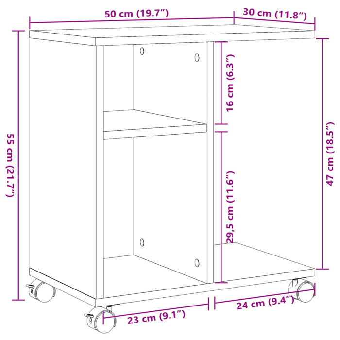 Sidebord med hjul betonggrå 50x30x55 cm konstruert tre