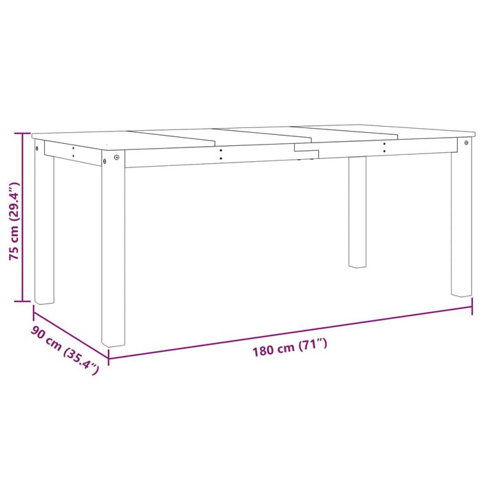 Spisebord Panama hvit 180x90x75 cm heltre furu