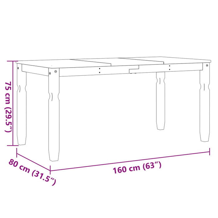 Spisebord Corona grå 160x80x75 cm heltre furu