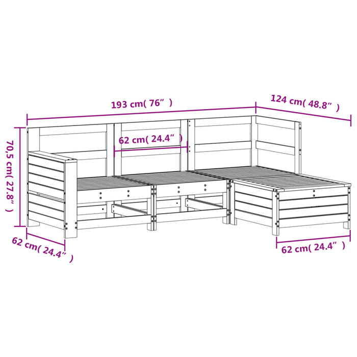 Hagesofasett 4 deler impregnert furu