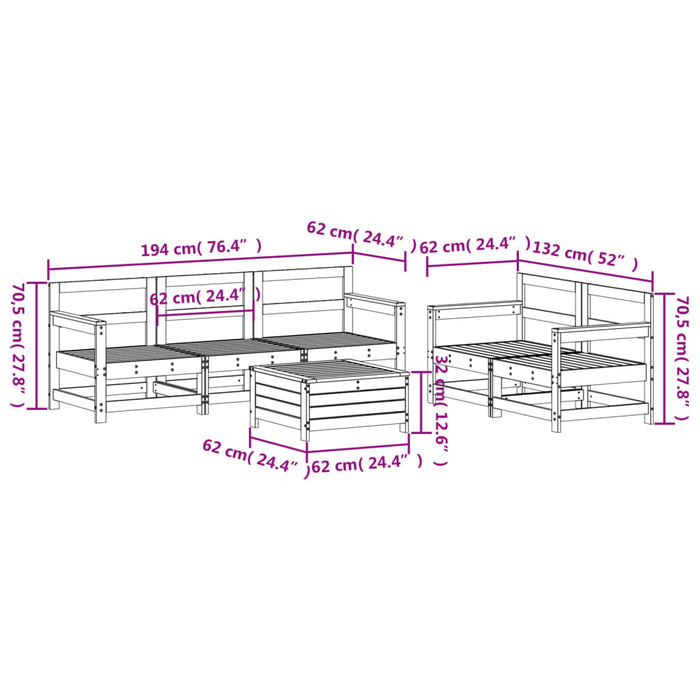 Hagesofasett 6 deler heltre furu