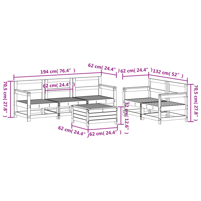 Hagesofasett 6 deler impregnert furu