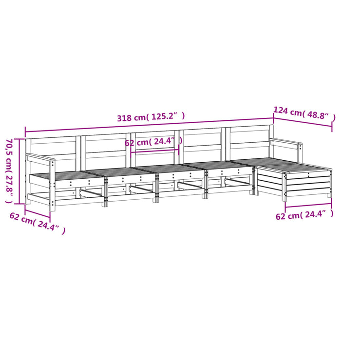 Hagesofasett 6 deler impregnert furu