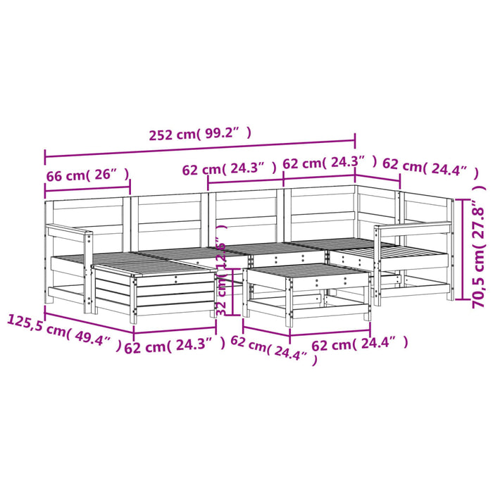 Hagesofasett 7 deler impregnert furu