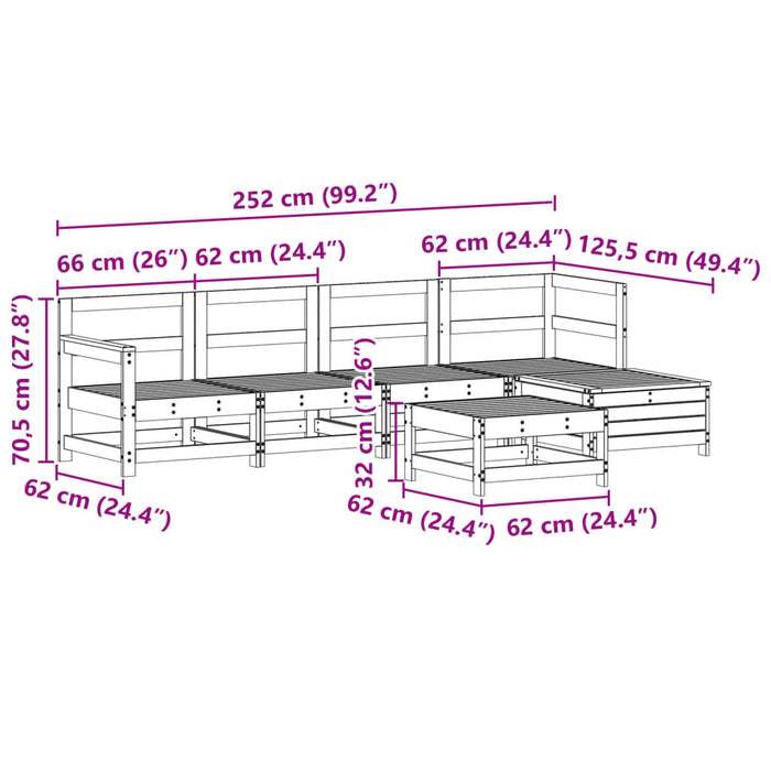 Hagesofasett 6 deler hvit heltre furu