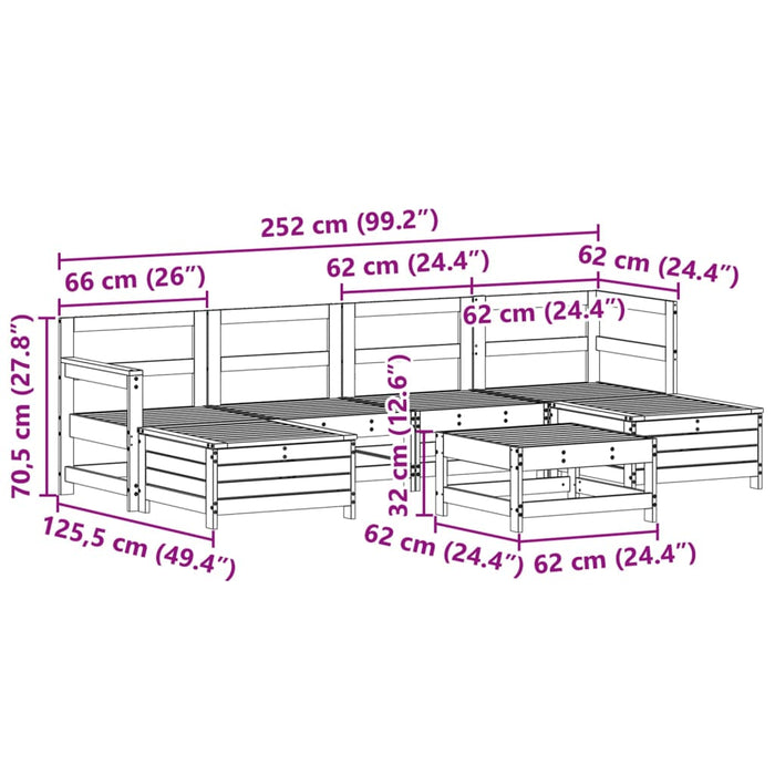 Hagesofasett 7 deler impregnert furu