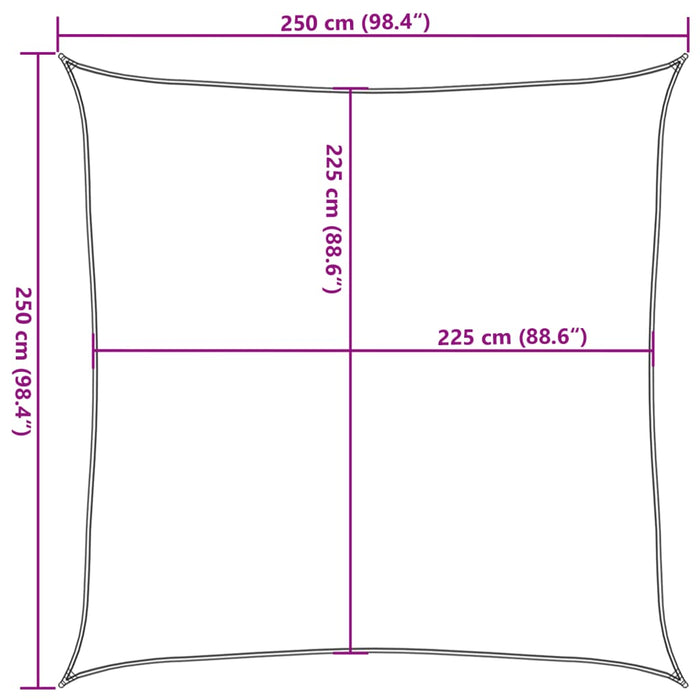 Solseil 160 g/m² firkantet lysegrå 2,5x2,5 m HDPE