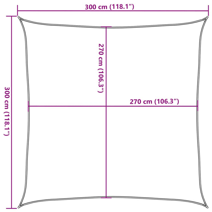 Solseil 160 g/m² firkantet lysegrå 3x3 m HDPE