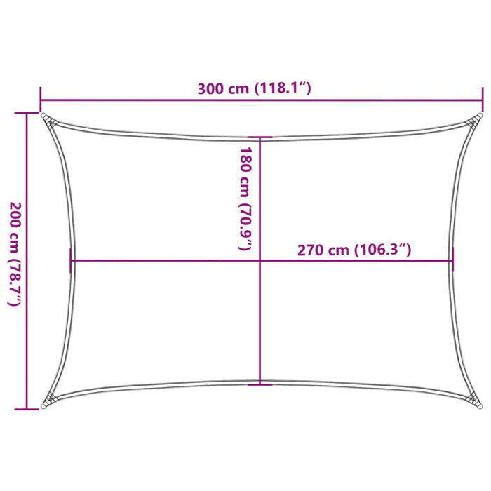 Solseil 160 g/m² rektangulær lysegrå 2x3 m HDPE