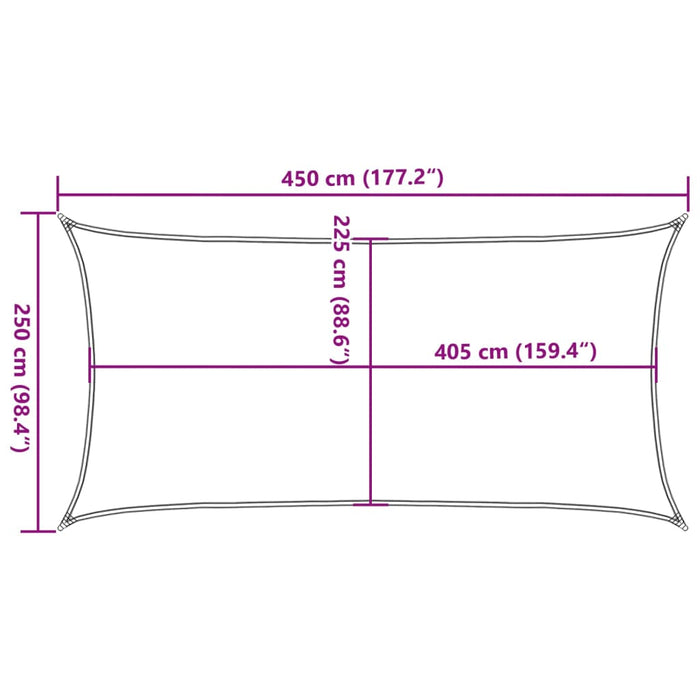 Solseil 160 g/m² rektangulær lysegrå 2,5x4,5 m HDPE