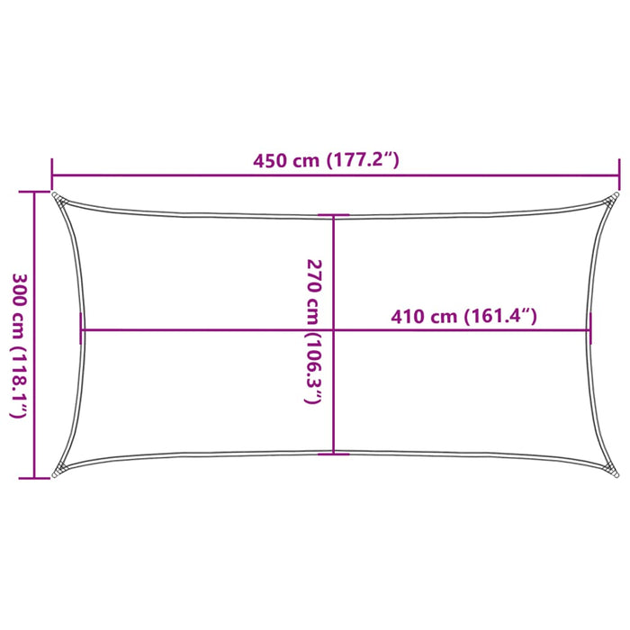 Solseil 160 g/m² rektangulær lysegrå 3x4,5 m HDPE