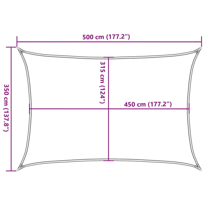 Solseil 160 g/m² rektangulær lysegrå 3,5x5 m HDPE