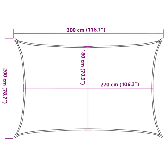 Solseil 160 g/m² rektangulær sand 2x3 m HDPE