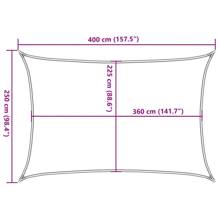 Solseil 160 g/m² rektangulær sand 2,5x4 m HDPE