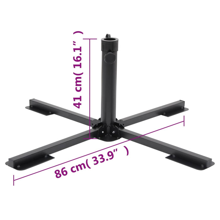 Parasollfot sammenleggbar for Ø38/48 mm stang blank svart stål