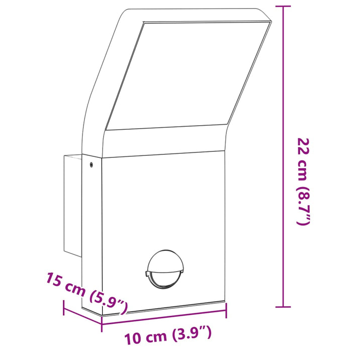 Veggmonterte LED-utelampe med sensor svart støpt aluminium