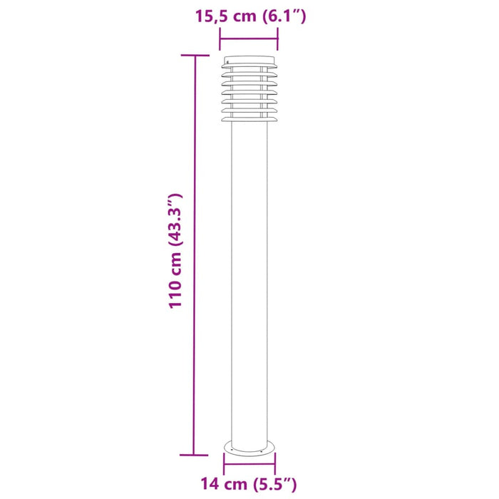 Utendørs gulvlamper 3 stk sølv 110 cm rustfritt stål