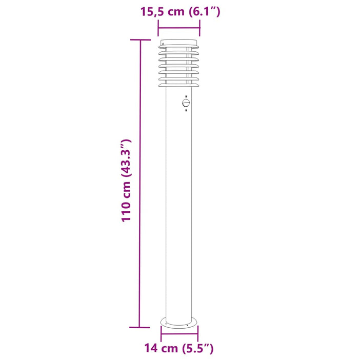 Utendørs gulvlamper sensorer 3 stk sølv 110 cm rustfritt stål