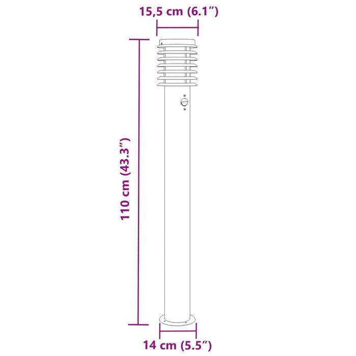 Utendørs gulvlamper sensorer 3 stk svart 110 cm rustfritt stål