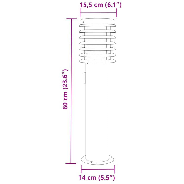 Utendørs gulvlamper med uttak 3 stk sølv 60 cm rustfritt stål