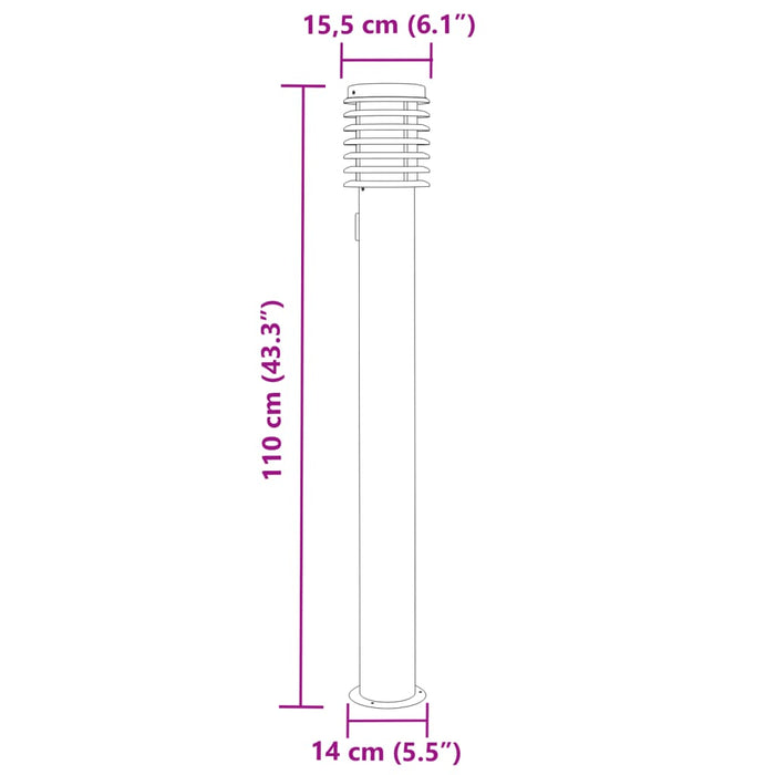 Utendørs gulvlamper med uttak 3 stk sølv 110 cm rustfritt stål