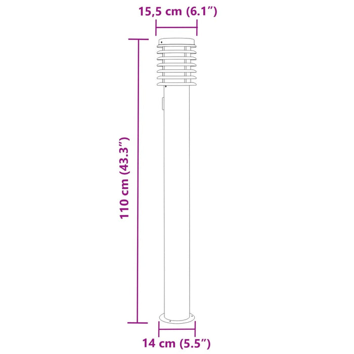 Utendørs gulvlamper med uttak 3 stk svart 110 cm rustfritt stål