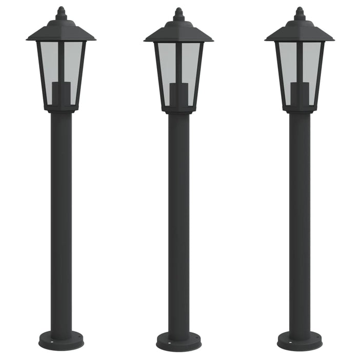 Utendørs gulvlamper 3 stk svart 80 cm rustfritt stål