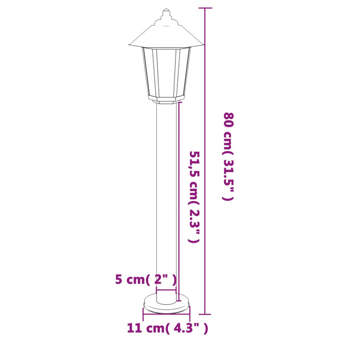 Utendørs gulvlamper 3 stk svart 80 cm rustfritt stål