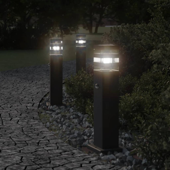 Utendørs gulvlamper med sensorer 3 stk svart 50 cm aluminium