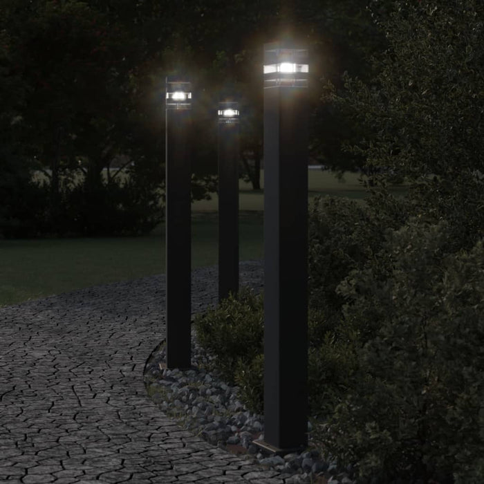 Utendørs gulvlamper med sensorer 3 stk svart 110 cm aluminium