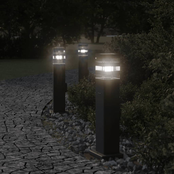 Utendørs gulvlamper med uttak 3 stk svart 50 cm aluminium