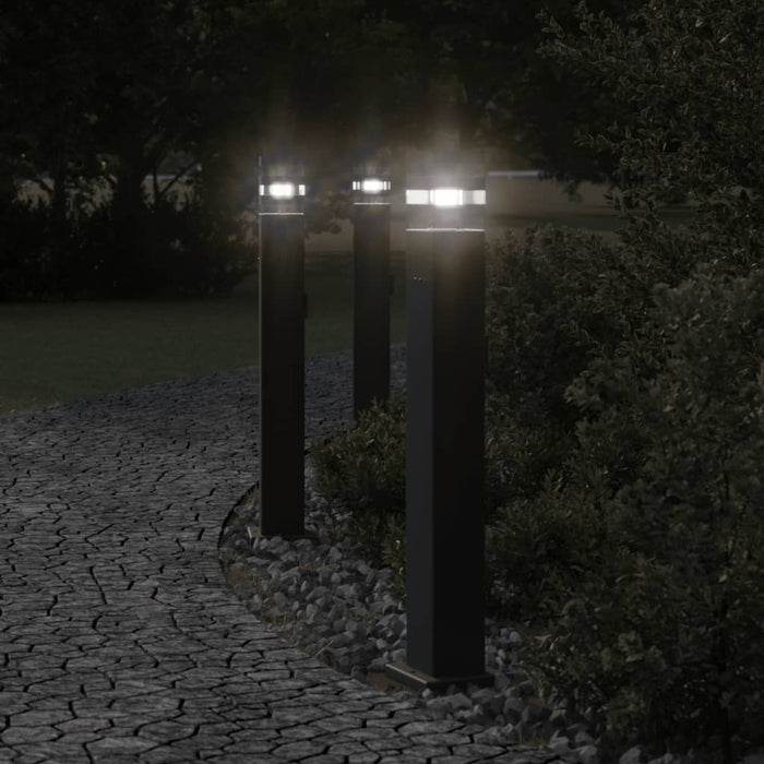 Utendørs gulvlamper med uttak 3 stk svart 80 cm aluminium