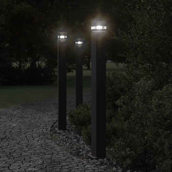 Utendørs gulvlamper med uttak 3 stk svart 110 cm aluminium