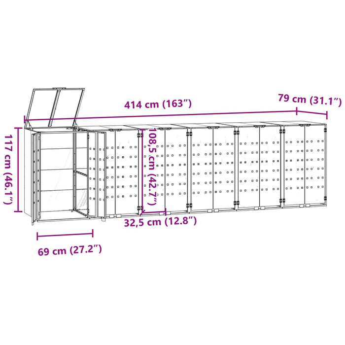 Søppeldunkskur for 6 dunker antrasitt 414x79x117 cm stål