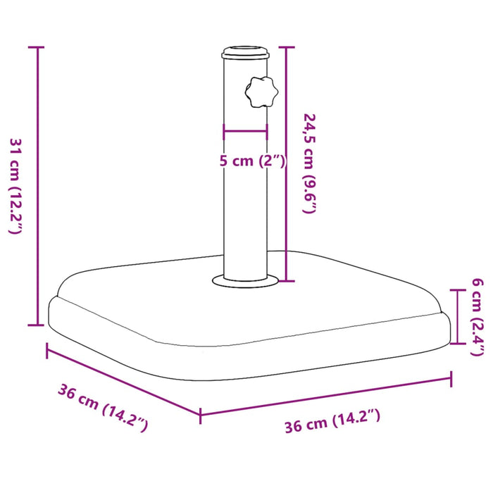 Parasollfot for Ø32/35/38 mm stenger 11 kg firkantet