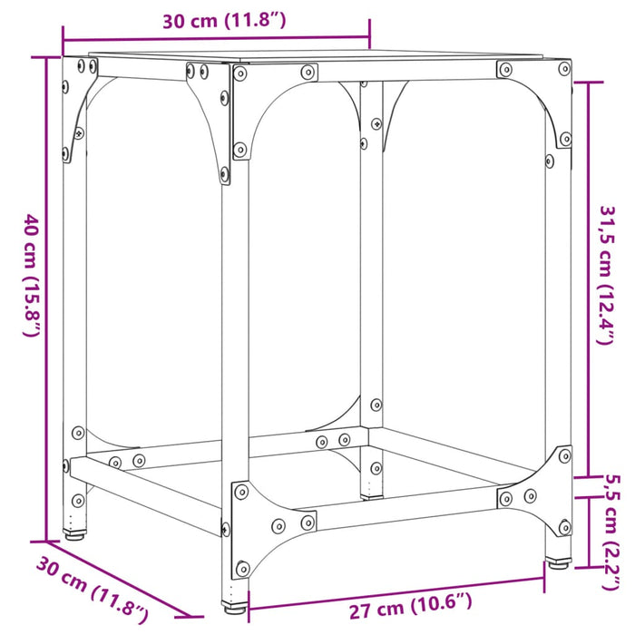 Sofabord med gjennomsiktig glassplate 2 stk 30x30x40 cm stål