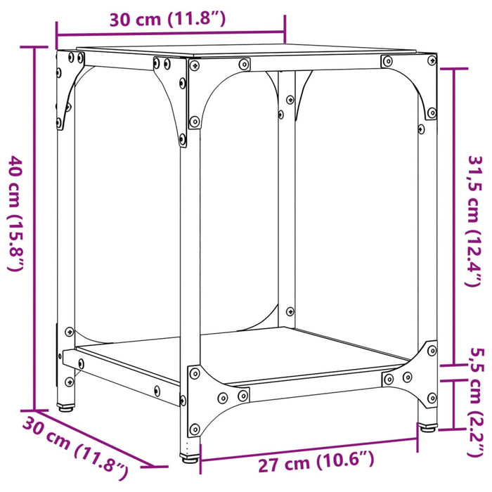 Sofabord med gjennomsiktig glassplate 2 stk 30x30x40 cm stål