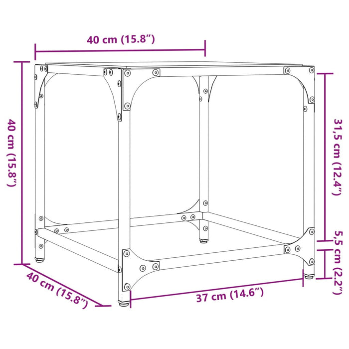 Sofabord med gjennomsiktig glassplate 2 stk 40x40x40 cm stål