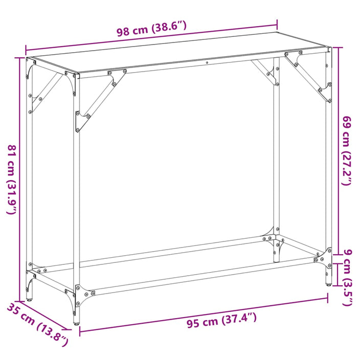 Konsollbord med gjennomsiktig glassplate 98x35x81 cm stål