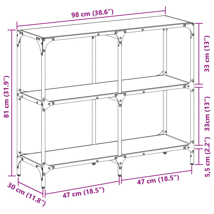 Konsollbord med svart glassplate 98x30x81 cm stål