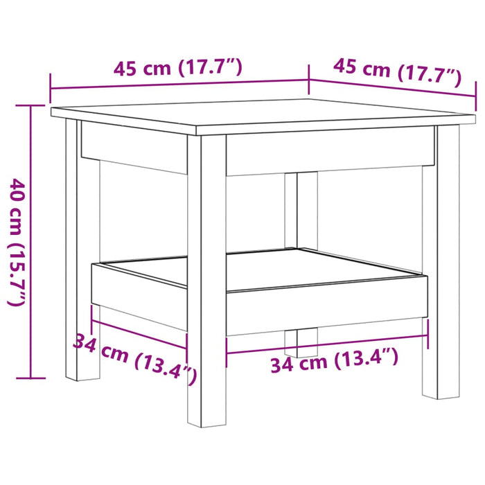 Salongbord voksbrun 45x45x40 cm heltre furu