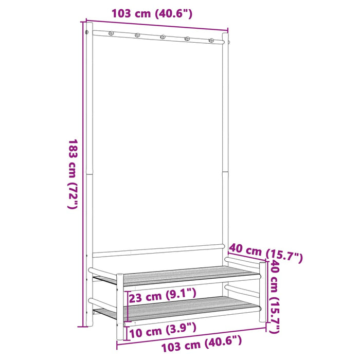 Klesstativ med hyller 103x40x183 cm bambus