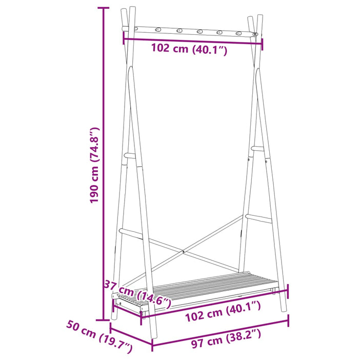 Klesstativ med hylle 102x50x190 cm bambus