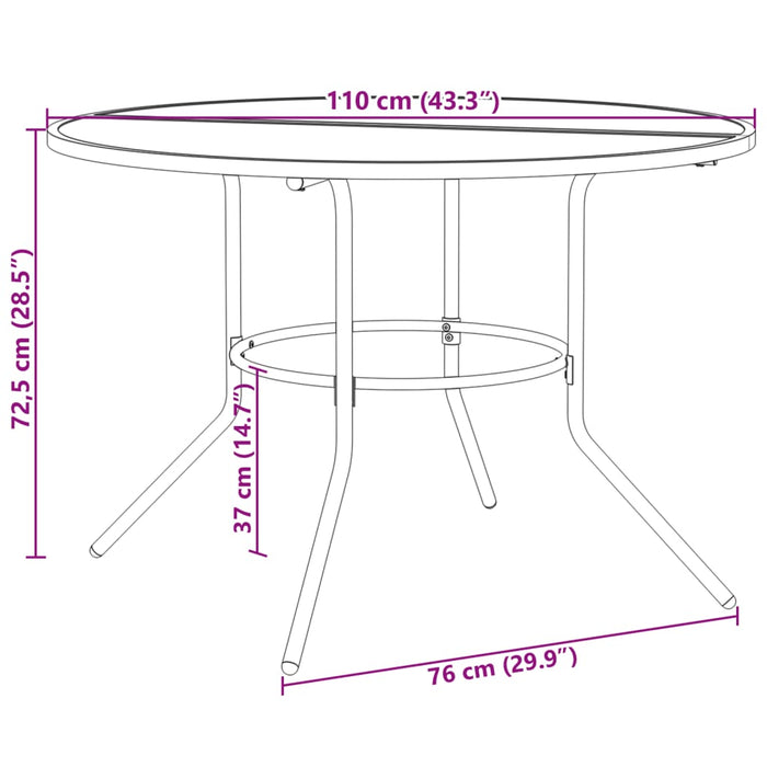 Terrassebord rundt antrasitt Ø110x72,5 cm pulverlakkert stål