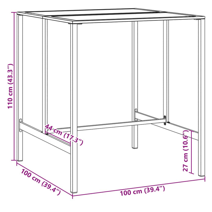 Barbord svart 100x100x110 cm pulverlakkert stål