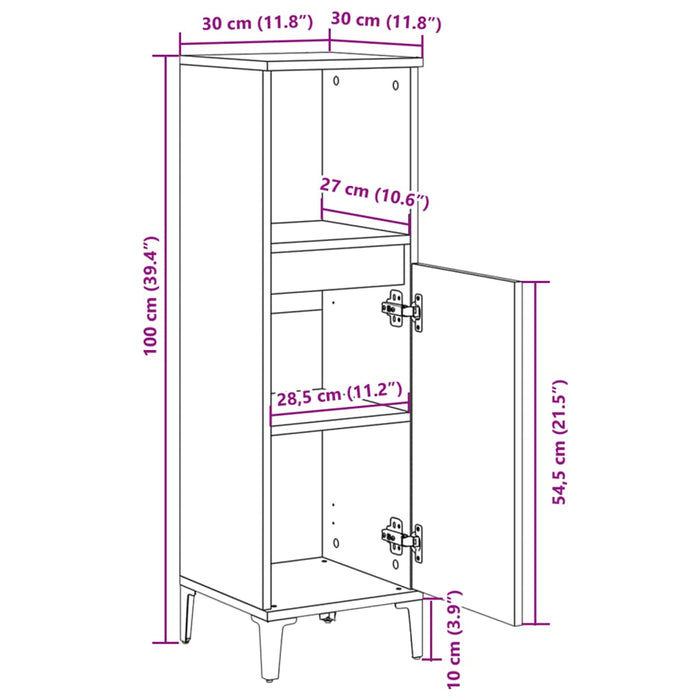 Baderomsskap sonoma eik 30x30x100 cm konstruert tre