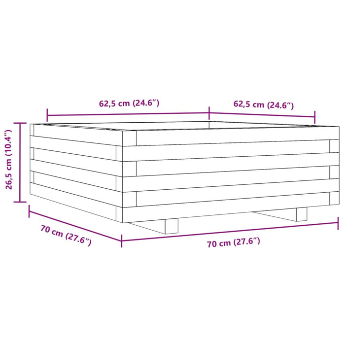 Plantekasse voksbrun 70x70x26,5 cm heltre furu