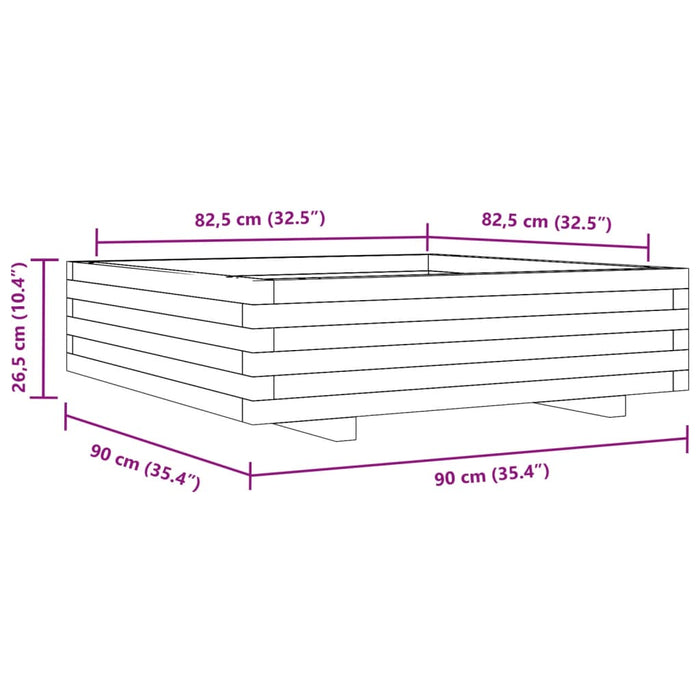 Plantekasse 90x90x26,5 cm heltre furu