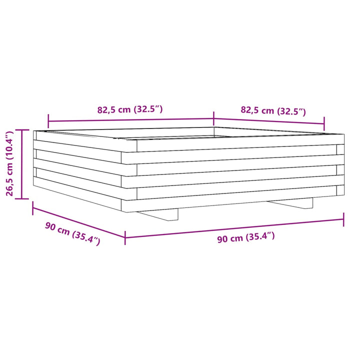 Plantekasse hvit 90x90x26,5 cm heltre furu