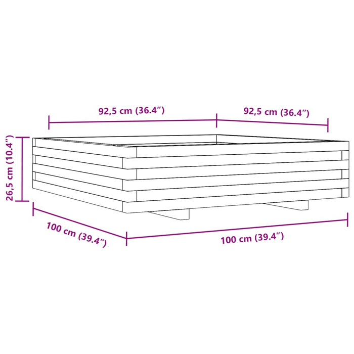 Plantekasse 100x100x26,5 cm heltre furu